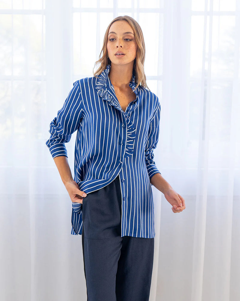 ELISE SHIRT in French Blue Stripe by ARLINGTON MILNE