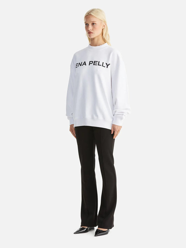 Ena Pelly Chloe Oversized logo swet in white available from Darling and Domain