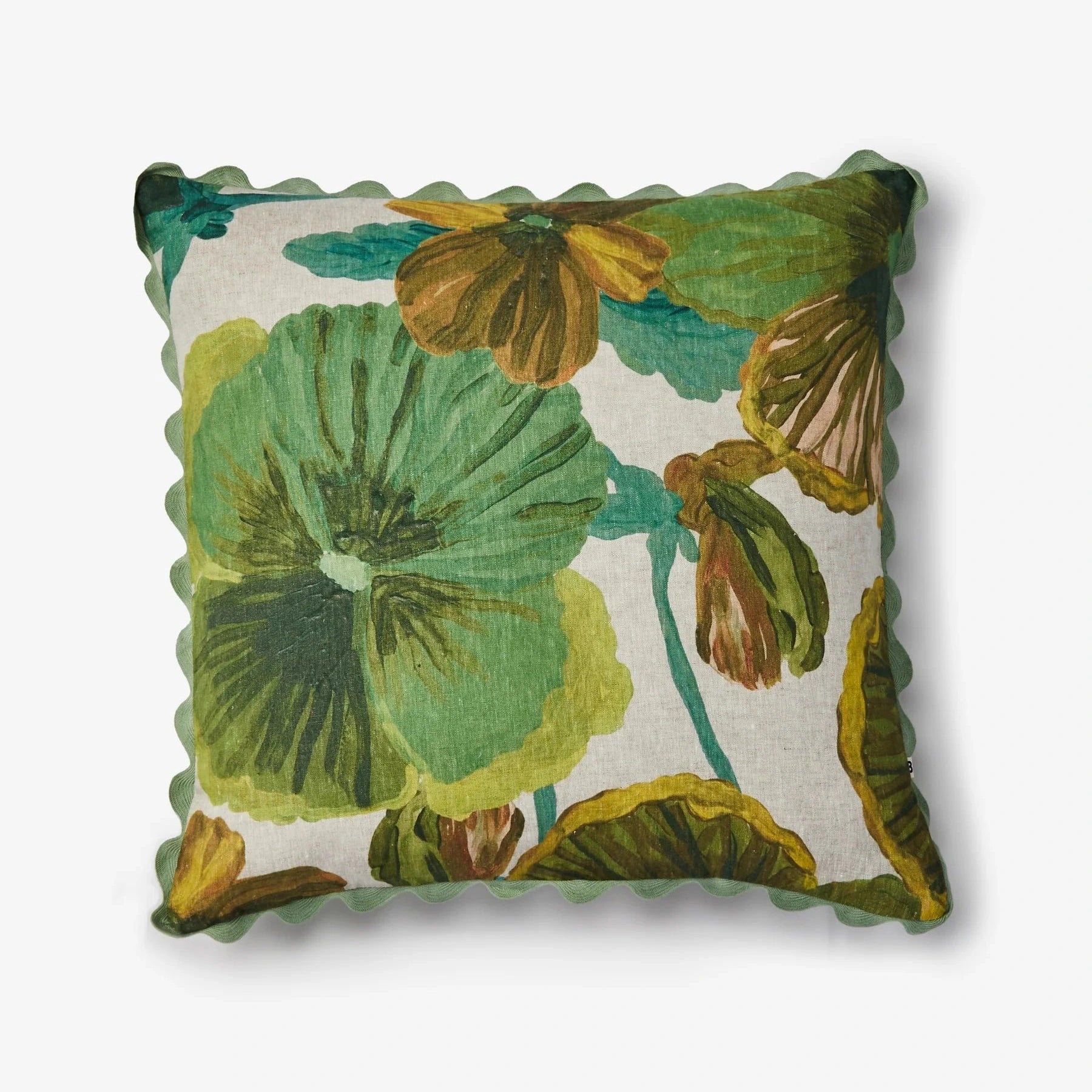 WILD PANSY VERDE LINEN CUSHION - 60cm from Bonnie and Neil