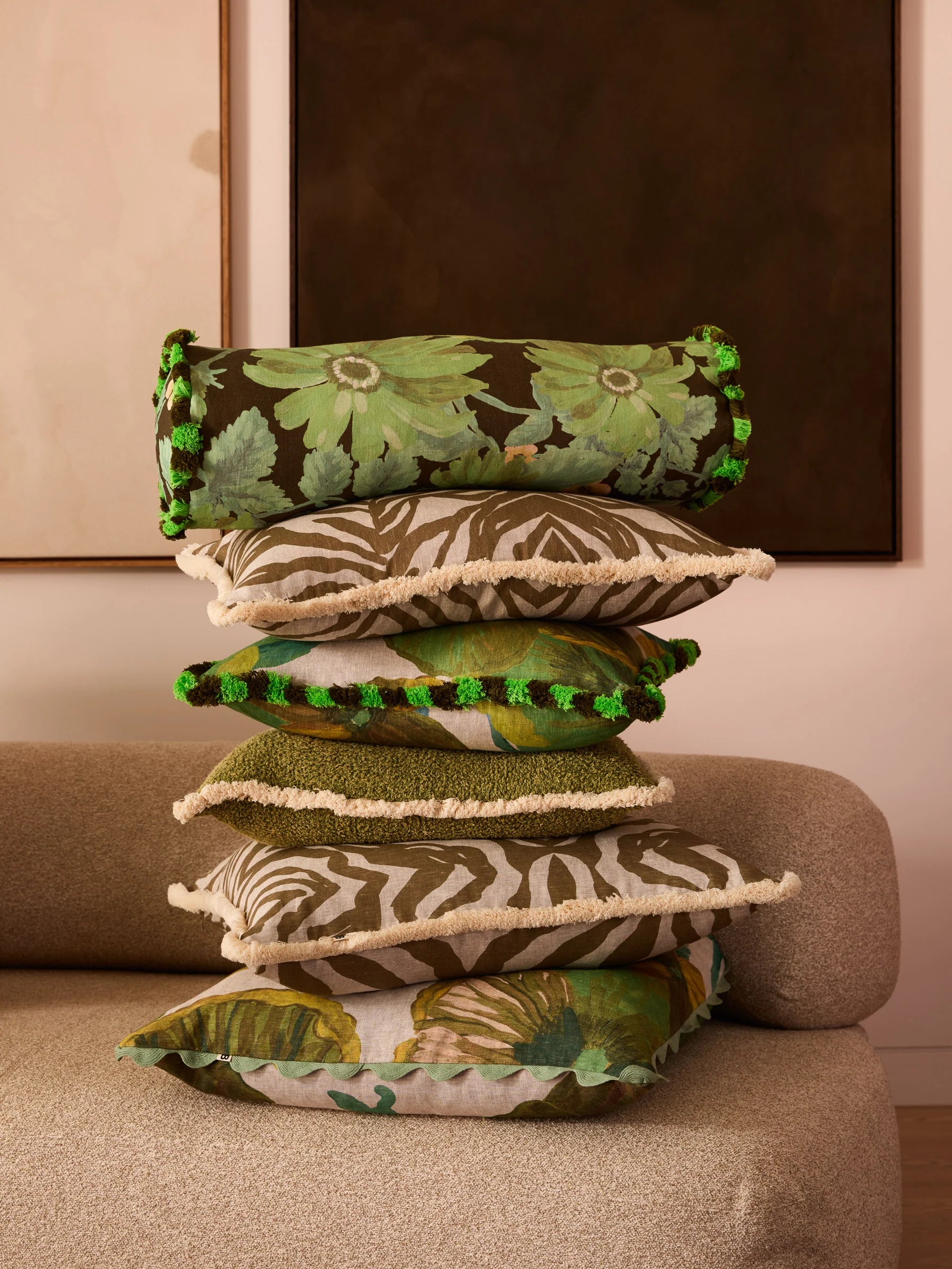 WILD PANSY VERDE LINEN CUSHION | 60cm - Darling & Domain
