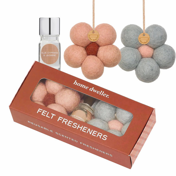 FELT FLOWER FRESHENERS in Blue Cypress + Jasmine by Home Dwellers