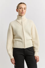 GRID KNIT ZIP THROUGH CARDIGAN in Ivory by Toorallie