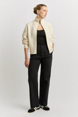 GRID KNIT ZIP THROUGH CARDIGAN in Ivory by Toorallie