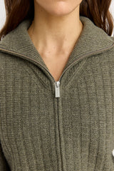 GRID KNIT ZIP THROUGH CARDIGAN in Kale by Toorallie
