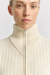 GRID KNIT ZIP THROUGH CARDIGAN in Ivory by Toorallie