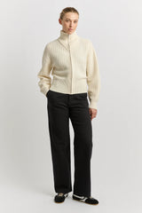 GRID KNIT ZIP THROUGH CARDIGAN in Ivory by Toorallie