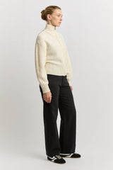 GRID KNIT ZIP THROUGH CARDIGAN in Ivory by Toorallie