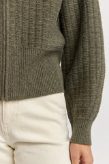 GRID KNIT ZIP THROUGH CARDIGAN in Kale by Toorallie