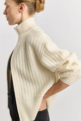 GRID KNIT ZIP THROUGH CARDIGAN in Ivory by Toorallie