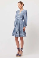 ANTIGUA LINEN VISCOSE BABYDOLL DRESS in Del Mar Stripe from Oncewas