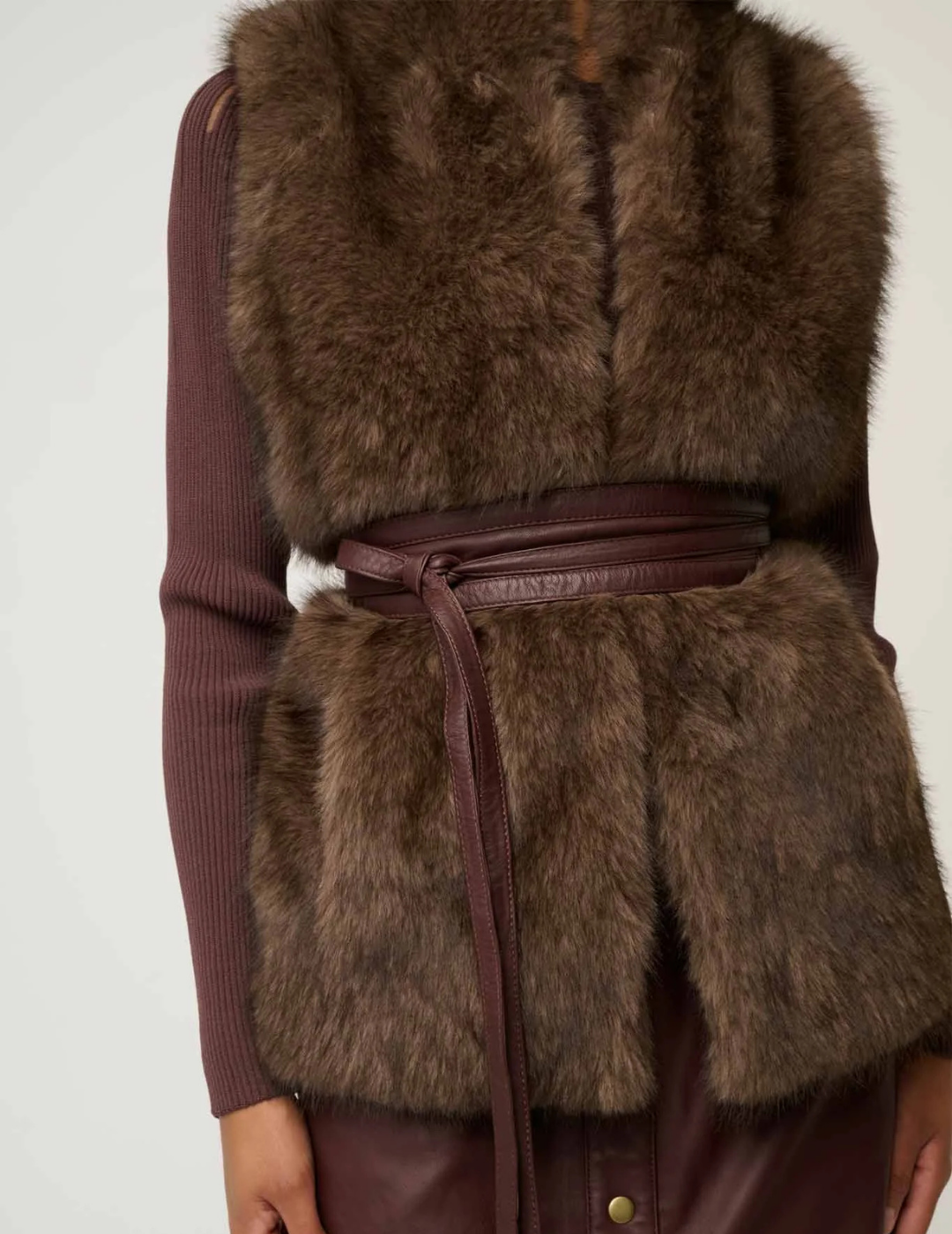 HAZEL FAUX FUR VEST in Walnut by OnceWas