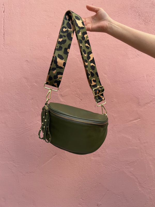 Obsessed Leather Crossbody Bag in Khaki by Hi Ho & Co