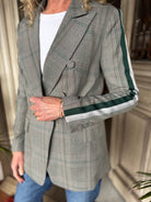 GREY CHECK BLAZER | Green Arm Stripe - Darling & Domain