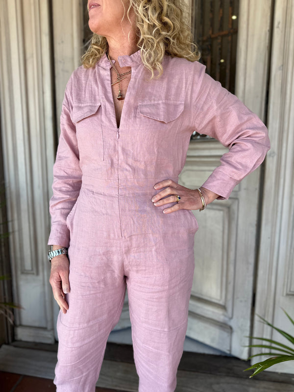 Lilya Flow Jumpsuit in linen orchid available at darling and domain in Perth WA