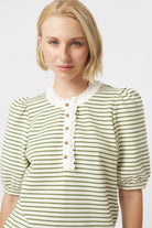 JACQUELINE TOP in White + Green Stripe by Kireina from Australia