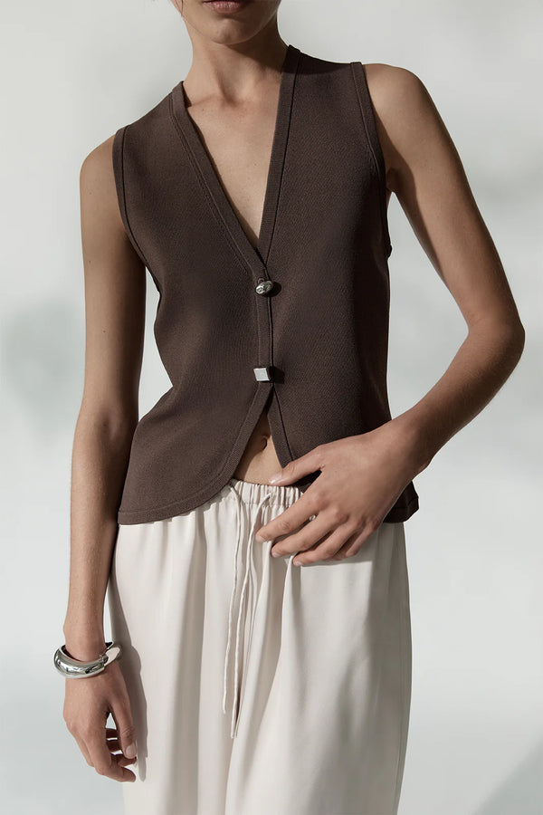 LANA KNIT VEST in Chocolate by Elka Collective