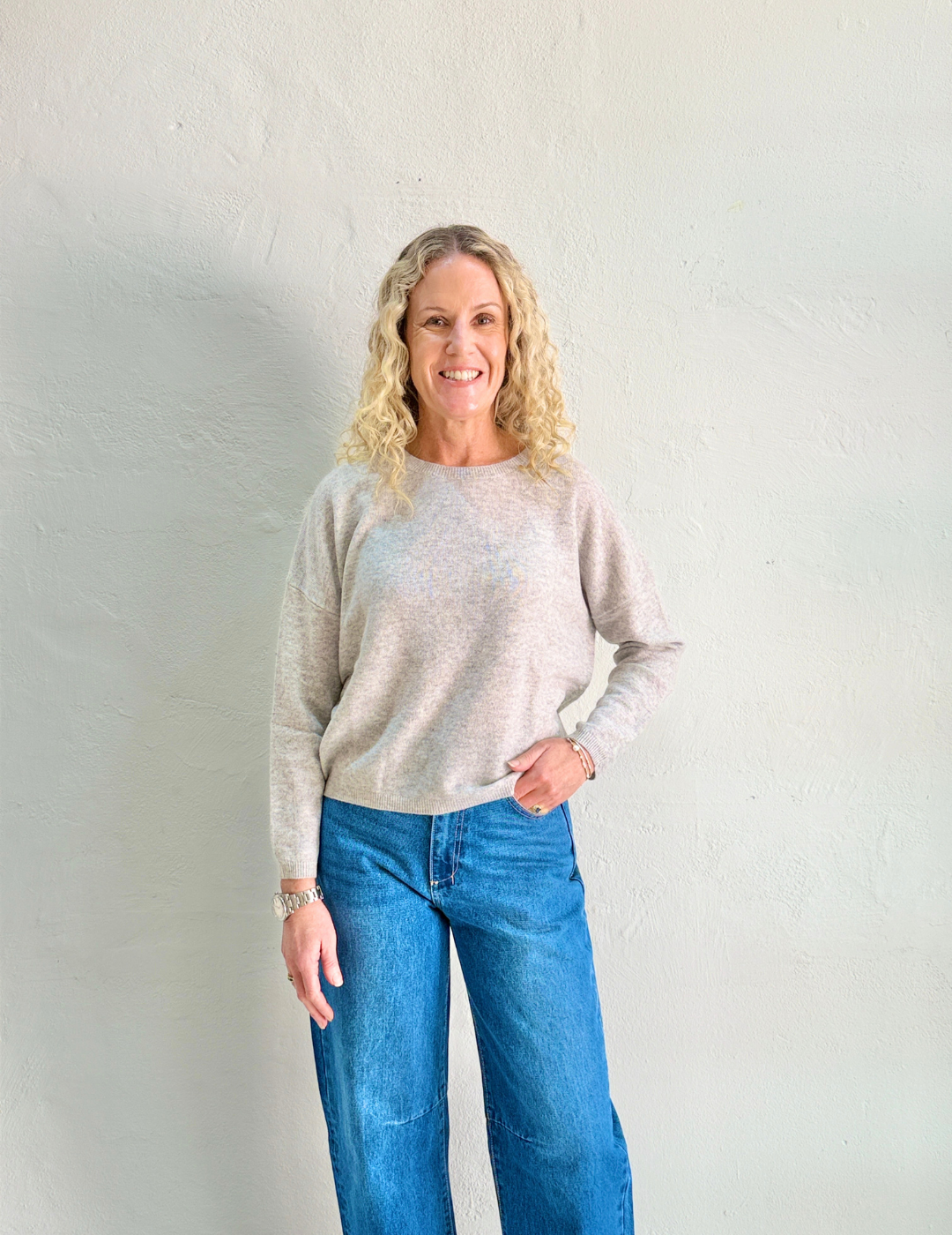 KAIRA CASHMERE KNIT TOP in Light Heathered Grey by Absolut Cashmere