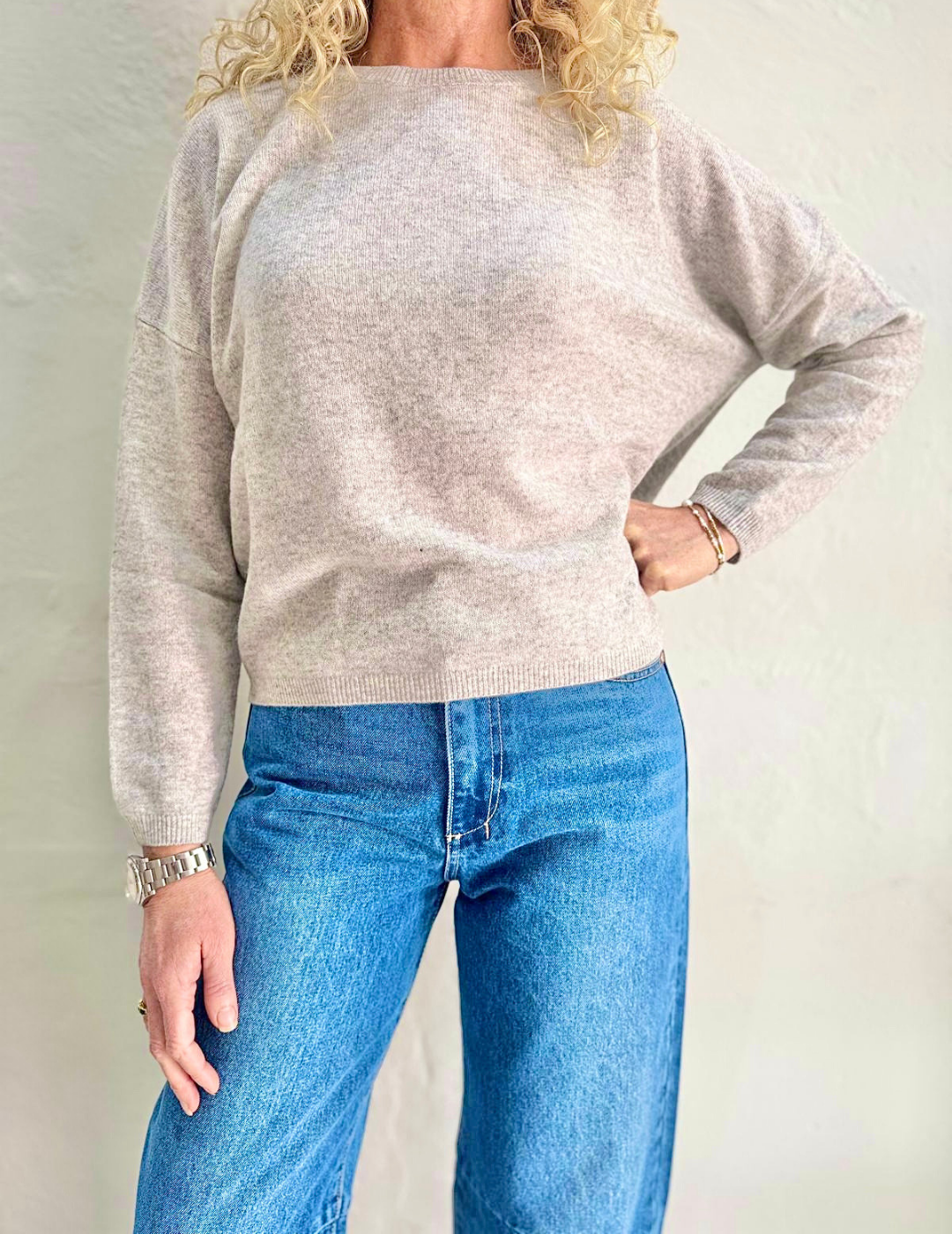 KAIRA CASHMERE KNIT TOP in Light Heathered Grey by Absolut Cashmere