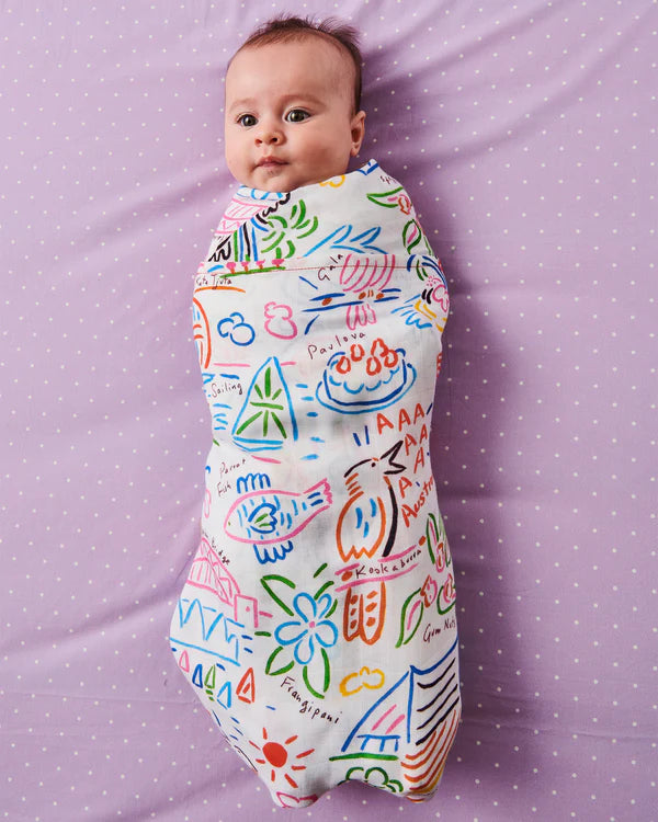 KIP & CO X KEN DONE SWADDLE in Animals + Icons from the amazing range of Kip & Co 