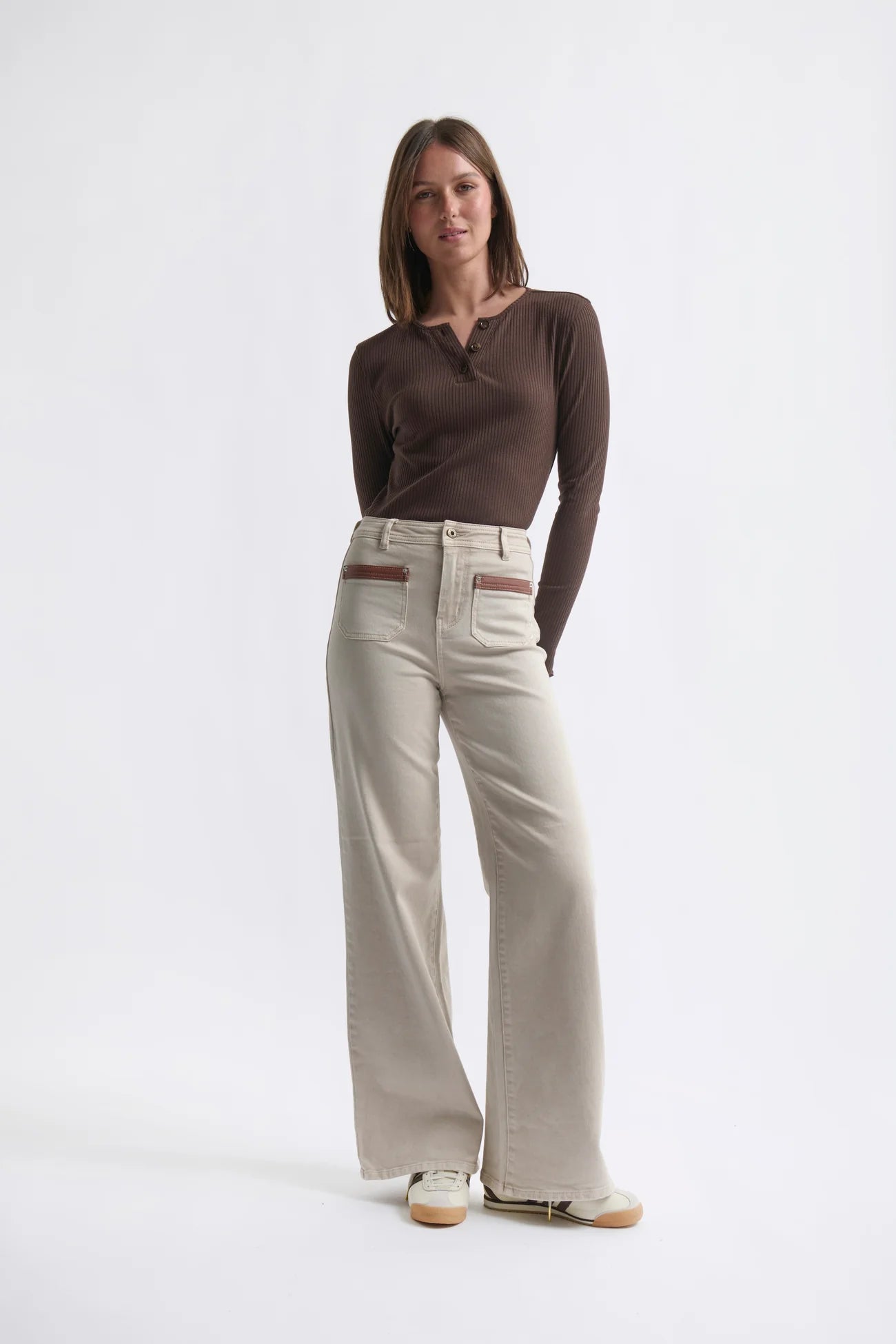 Kireina Harper Jean in Leather Pocket Sand