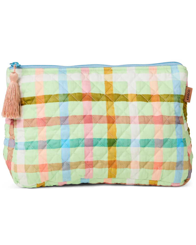 QUILTED COTTON TOILETRY PURSE | Candy Check Mint