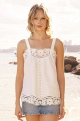 LIDO LINEN + LACE TOP in White from Lola Australia