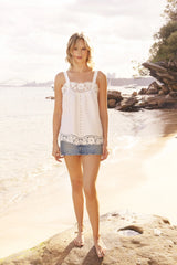 LIDO LINEN + LACE TOP in White from Lola Australia