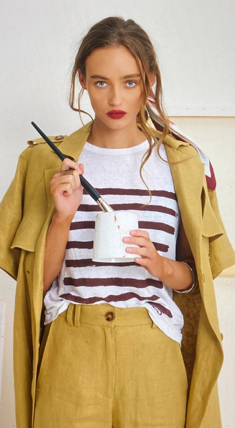 LE BATEAU TEE in Burgundy Stripe from Le Stripe