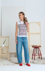 LE BATEAU TEE in Burgundy Stripe from Le Stripe