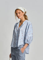 LE CAFE CURTAIN ROSEBUD SHIRT in Bluebell from Le Stripe