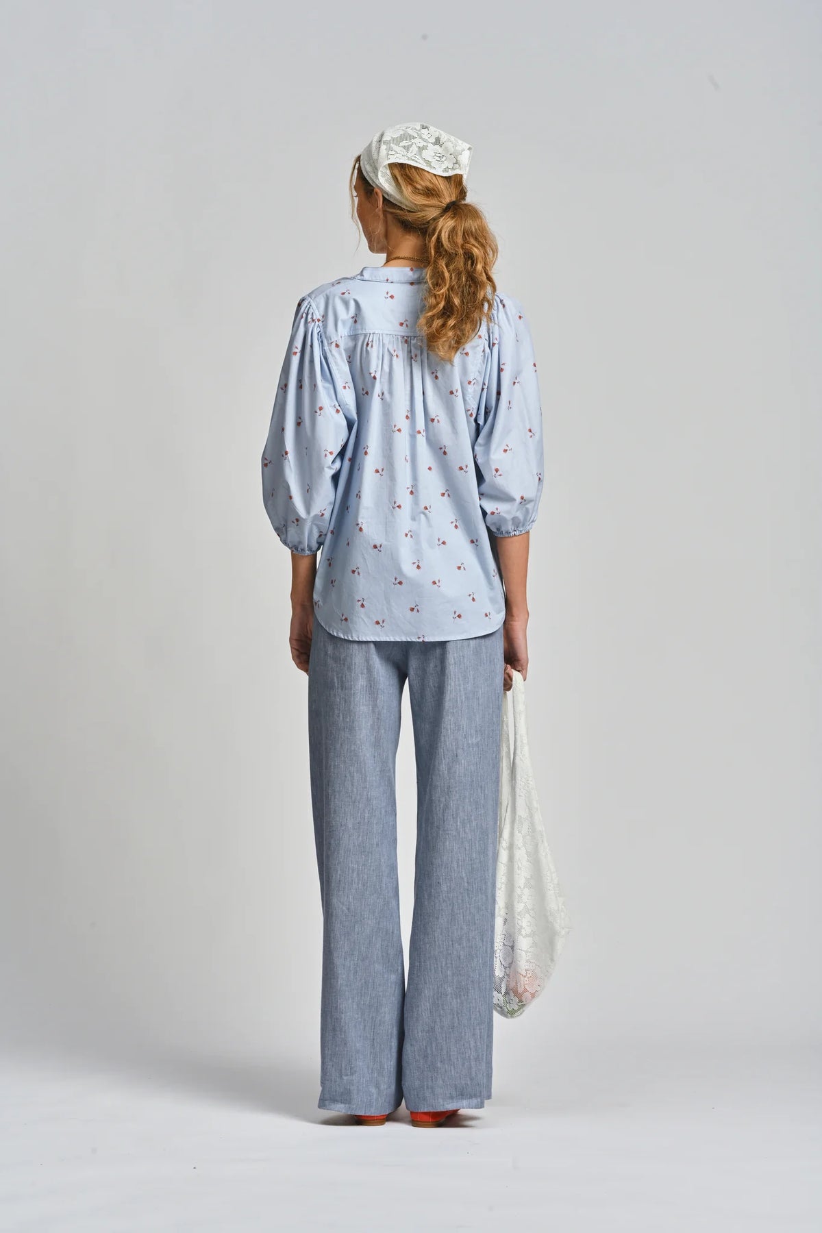 LE CAFE CURTAIN ROSEBUD SHIRT in Bluebell from Le Stripe
