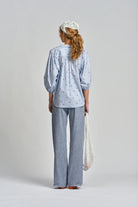 LE CAFE CURTAIN ROSEBUD SHIRT in Bluebell from Le Stripe