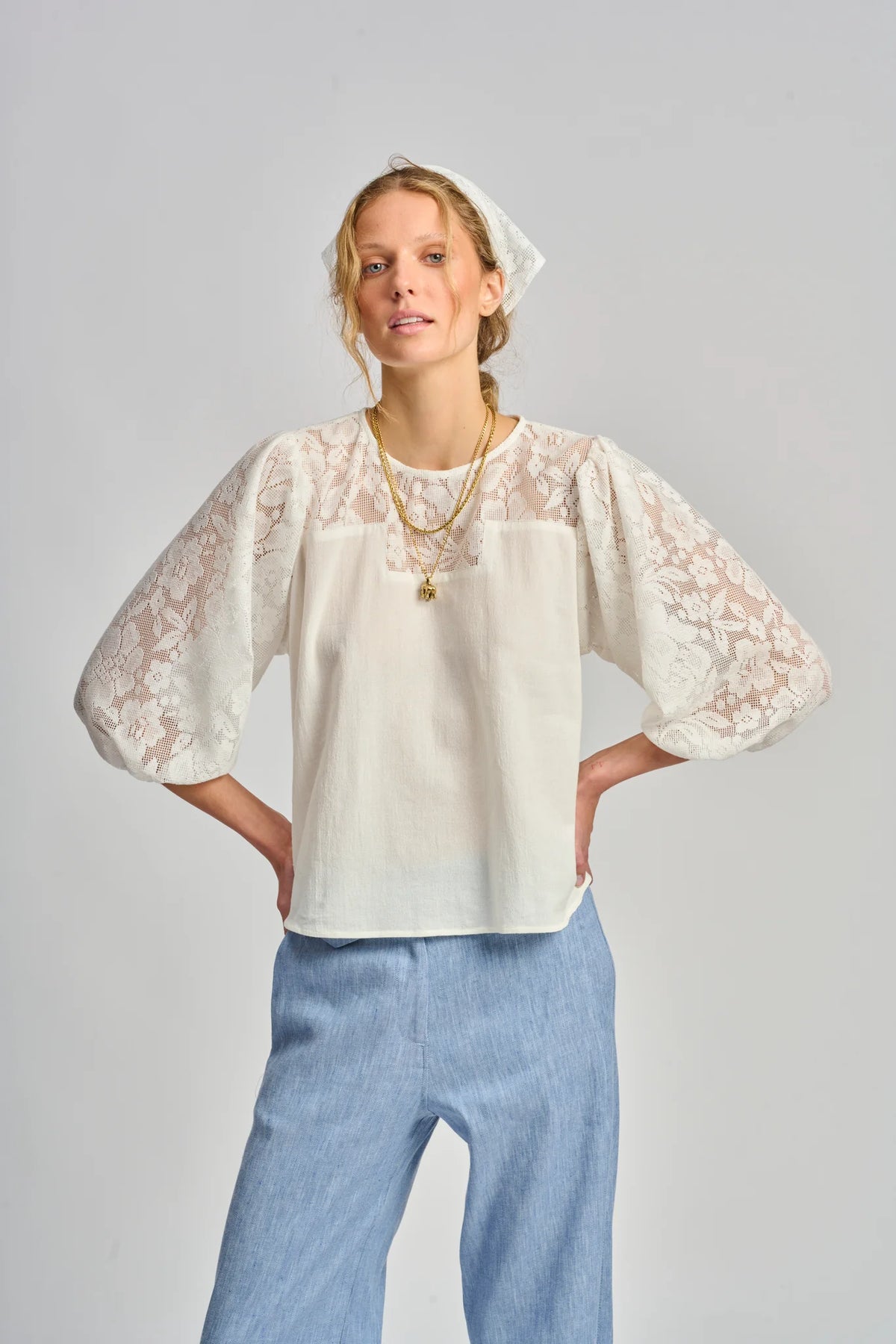 LE FILET LACE TOP in Antique White from Le Stripe