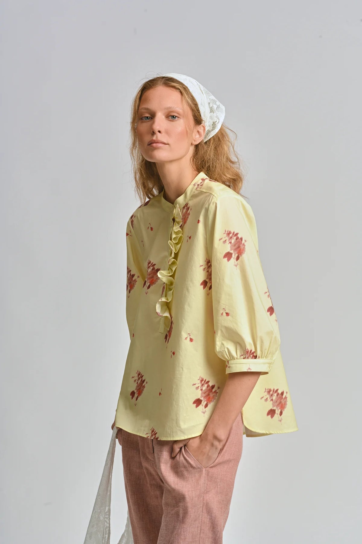 LE TABLECLOTH FRILL SHIRT in Lemon Butter from Le Stripe