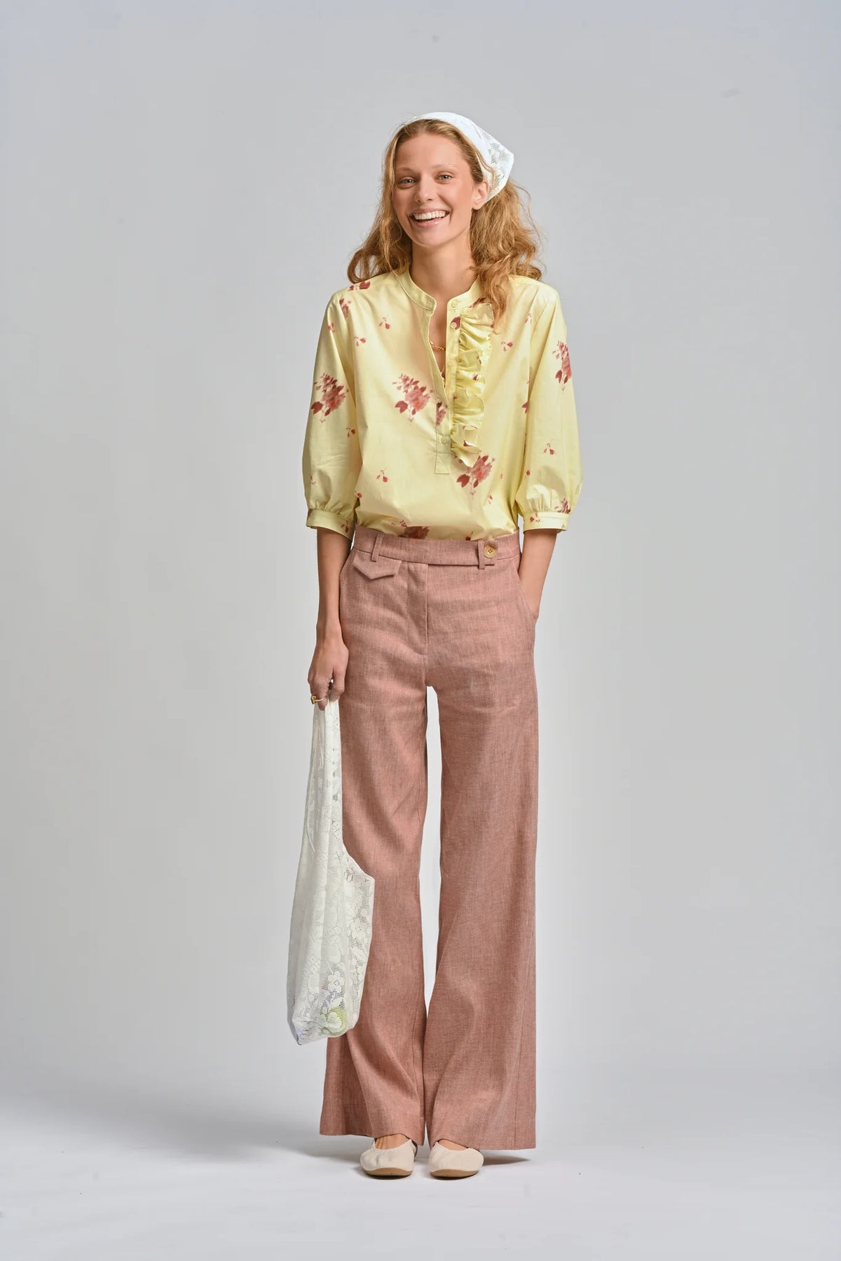 LE TABLECLOTH FRILL SHIRT in Lemon Butter from Le Stripe