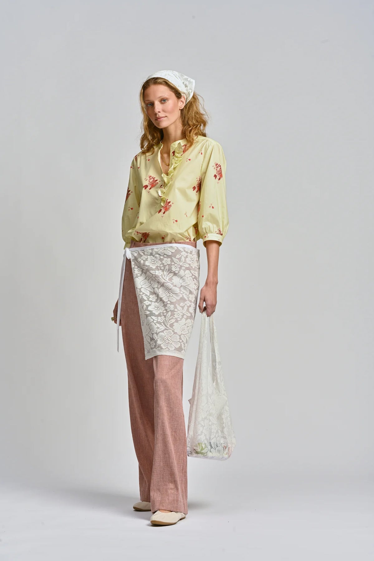 LE TABLECLOTH FRILL SHIRT in Lemon Butter from Le Stripe