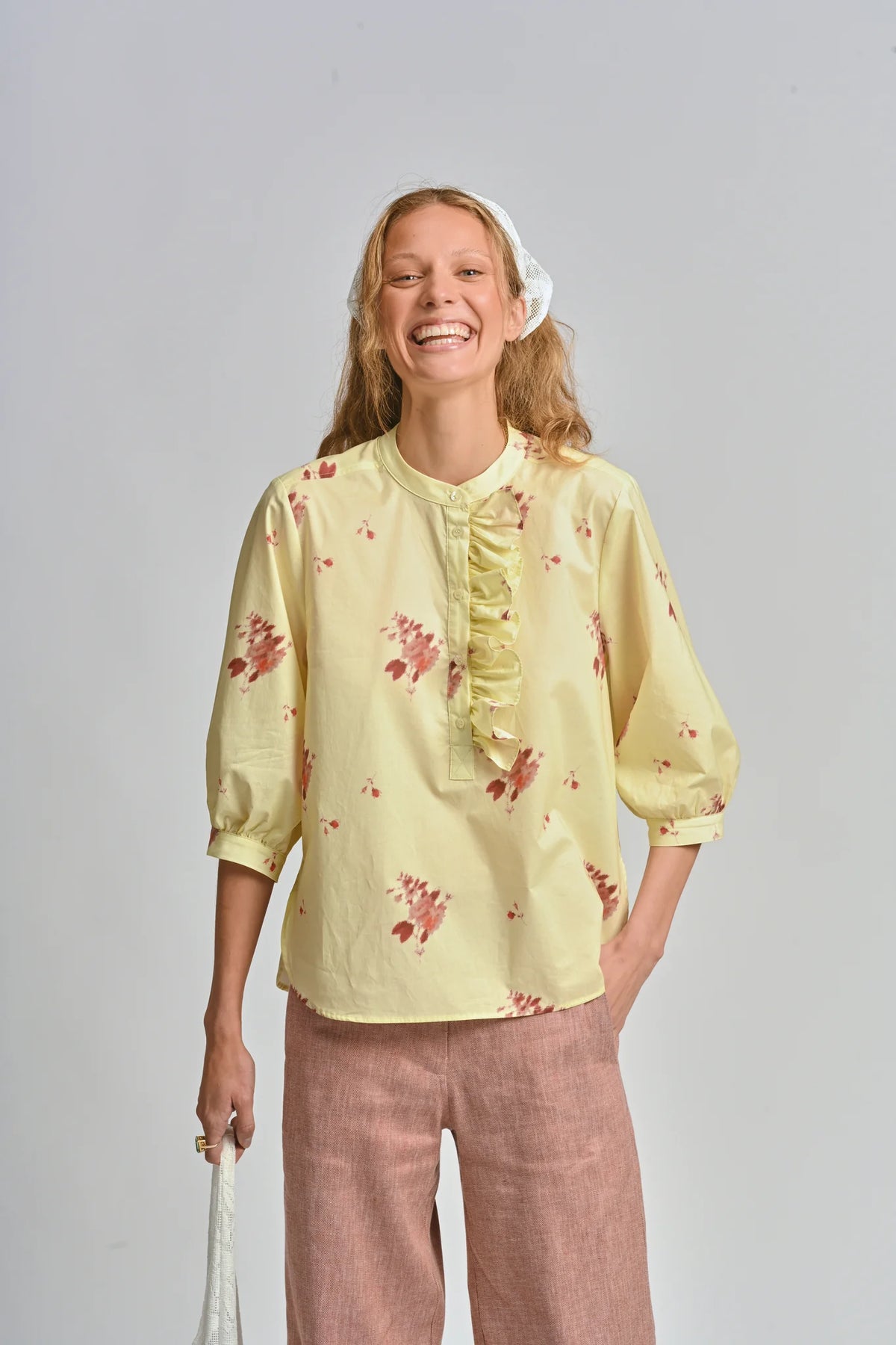 LE TABLECLOTH FRILL SHIRT in Lemon Butter from Le Stripe