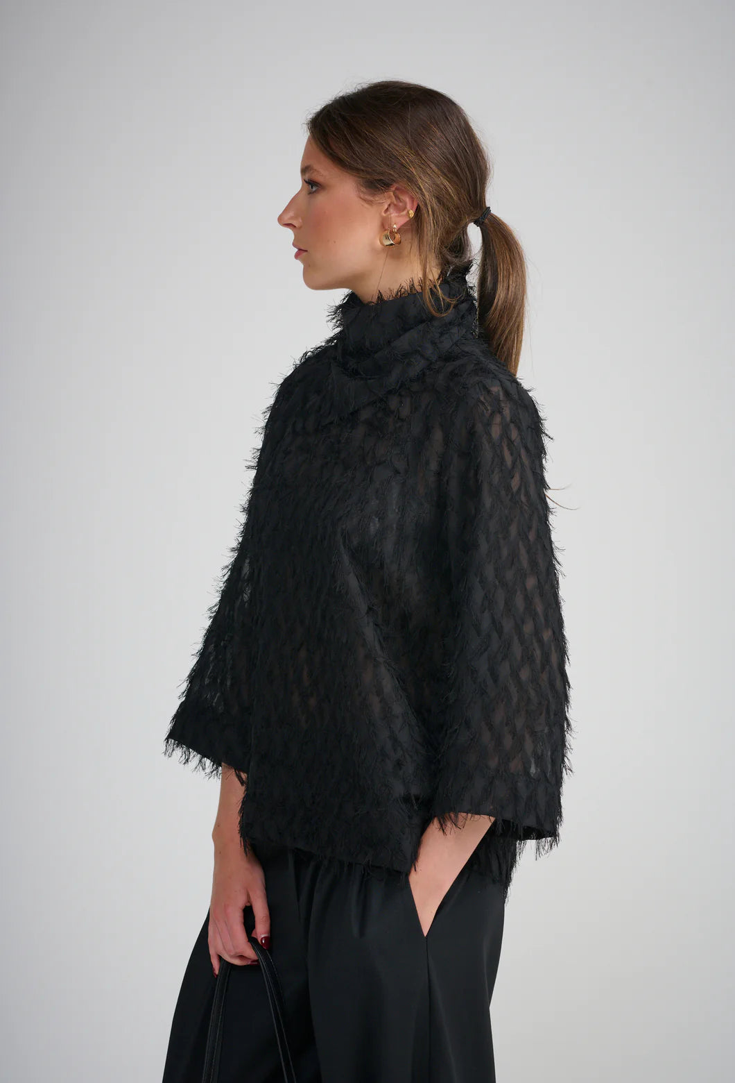 *Pre-Order* LE TASSEL TOP WITH SCARF | Black - Darling & Domain
