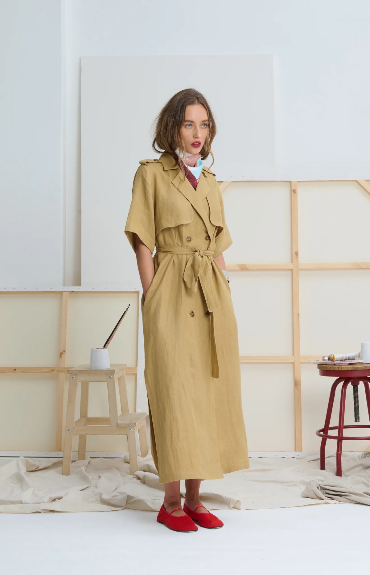 Beige Trench Long Trench Coat Dress LE TRENCH DRESS Golden