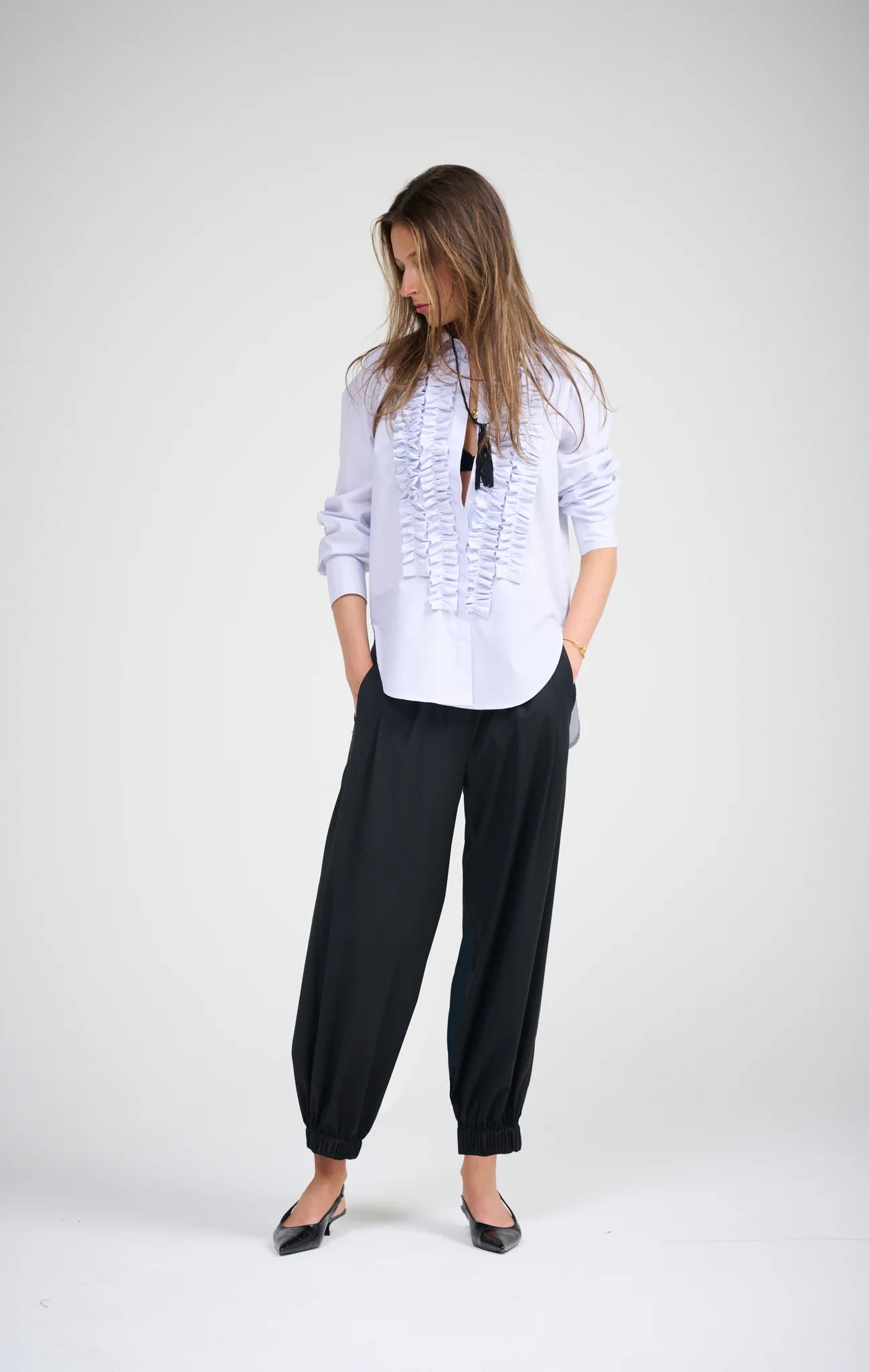 *Pre-Order* LE FRILL SHIRT | Pinstripe - Darling & Domain