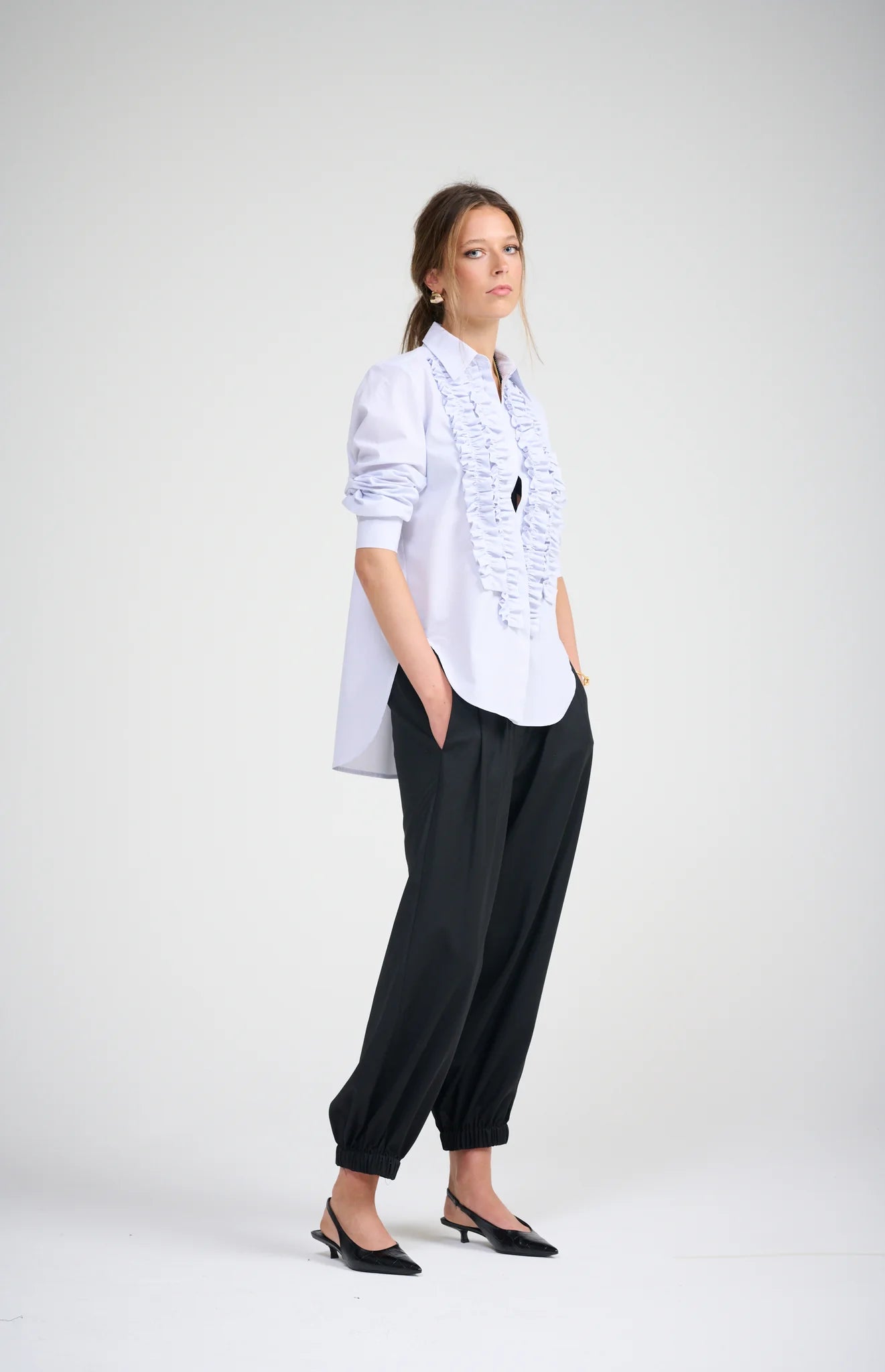 *Pre-Order* LE FRILL SHIRT | Pinstripe - Darling & Domain