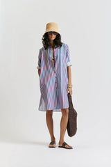 LE STRIPE SHIRT DRESS | Aubergine + Sky Blue