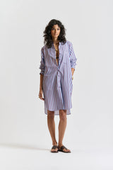 LE STRIPE SHIRT DRESS | Aubergine + Sky Blue