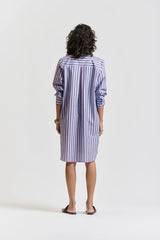 LE STRIPE SHIRT DRESS | Aubergine + Sky Blue
