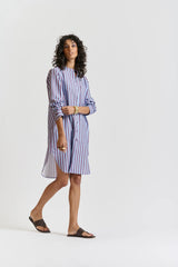 LE STRIPE SHIRT DRESS | Aubergine + Sky Blue