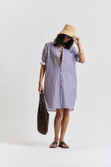 LE STRIPE SHIRT DRESS | Aubergine + Sky Blue