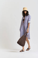 LE STRIPE SHIRT DRESS | Aubergine + Sky Blue