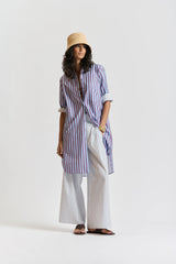 LE STRIPE SHIRT DRESS | Aubergine + Sky Blue