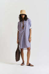 LE STRIPE SHIRT DRESS | Aubergine + Sky Blue