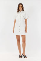 SARAH BOXEY DENIM DRESS in White from Sofia Irina
